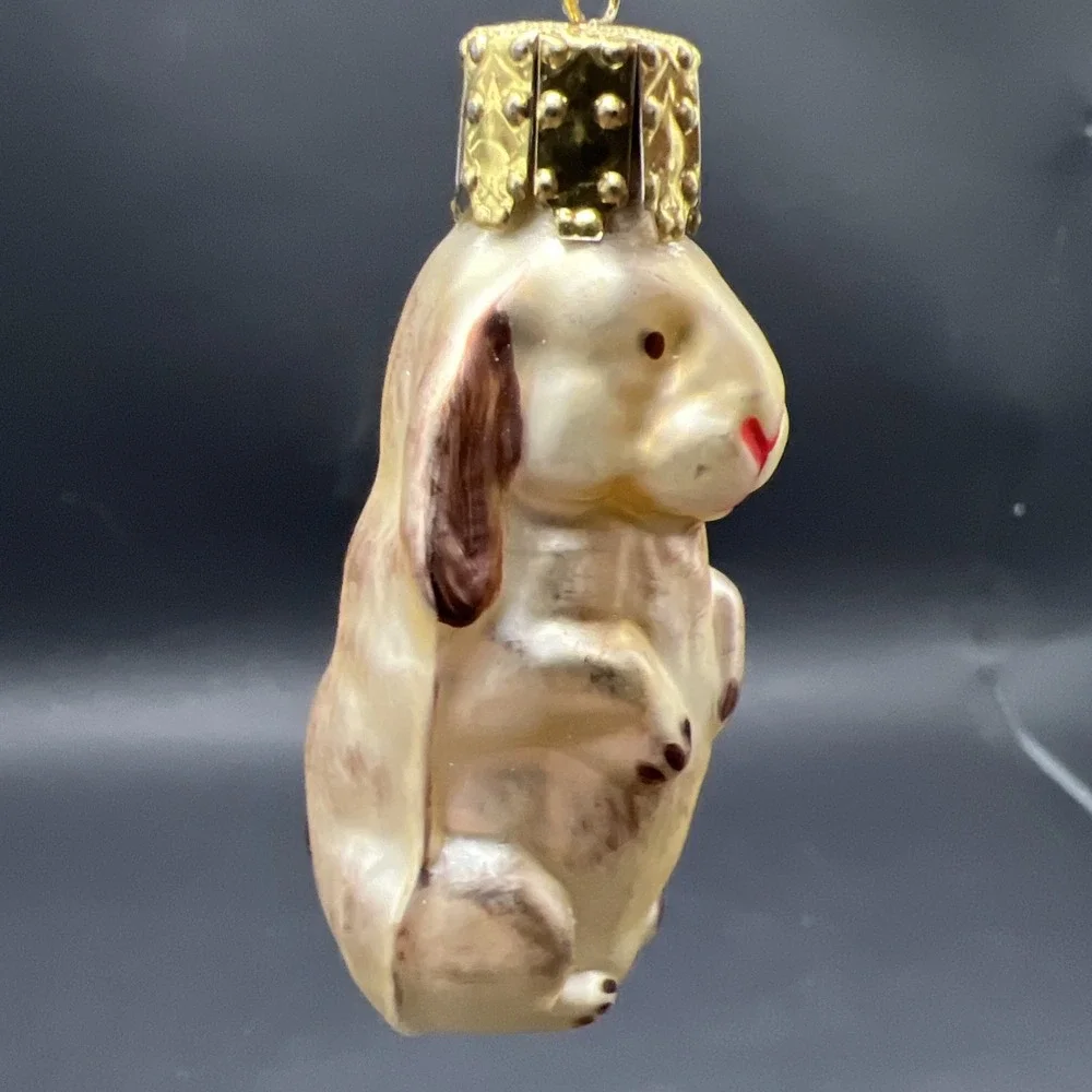 Vintage Christborn Germany Blown Glass Lop Eared Rabbit Christmas Ornament Cap